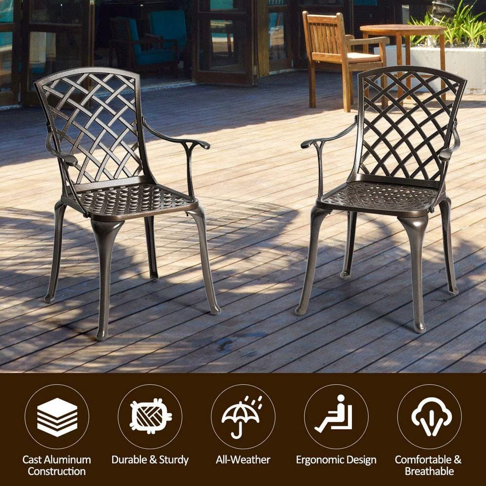 Bronze Aluminum Outdoor Dining Chair with Armrest (2-Pack)