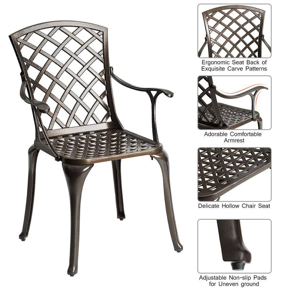 Bronze Aluminum Outdoor Dining Chair with Armrest (2-Pack)