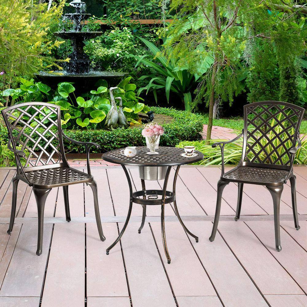 Bronze Aluminum Outdoor Dining Chair with Armrest (2-Pack)
