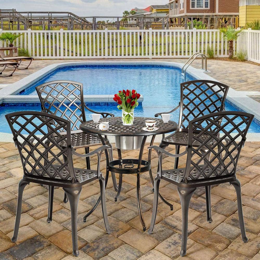 Bronze Aluminum Outdoor Dining Chair with Armrest (2-Pack)
