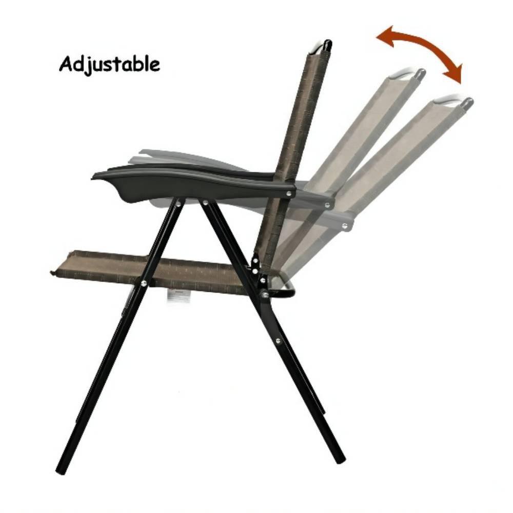 Black Folding Metal Outdoor Dining Chair in Brown Seat (2-Pack)