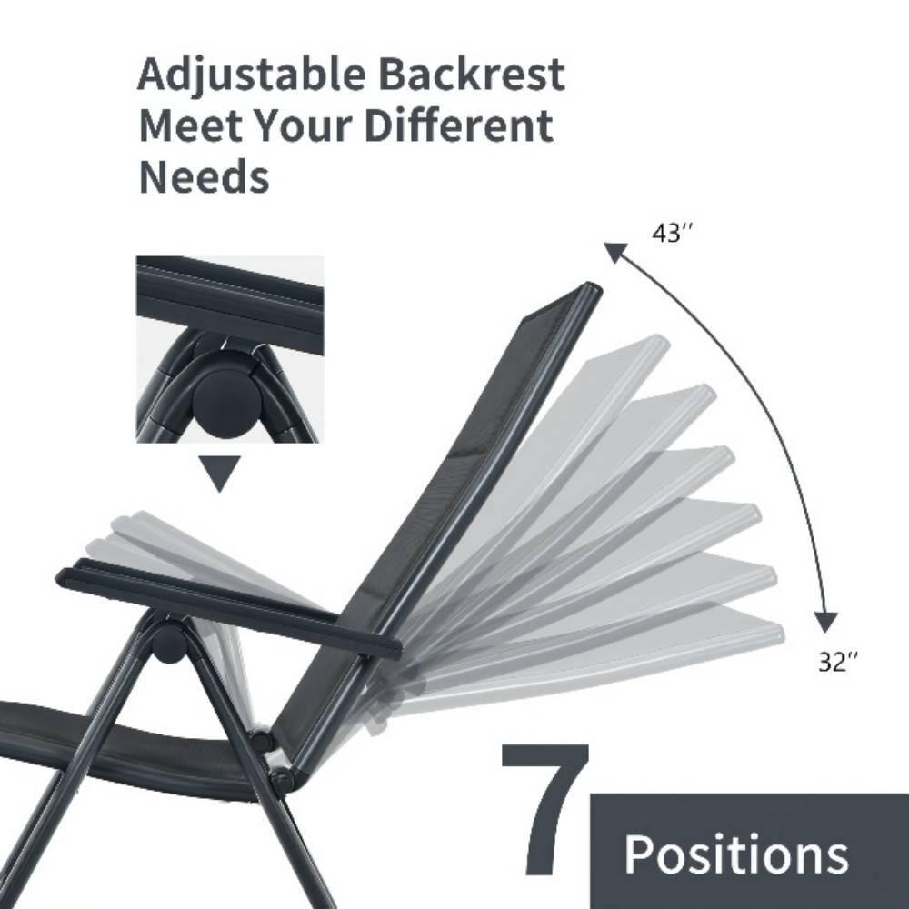 Gray Metal Padded Sling Folding Outdoor Patio Dining Chair (2-Pack)
