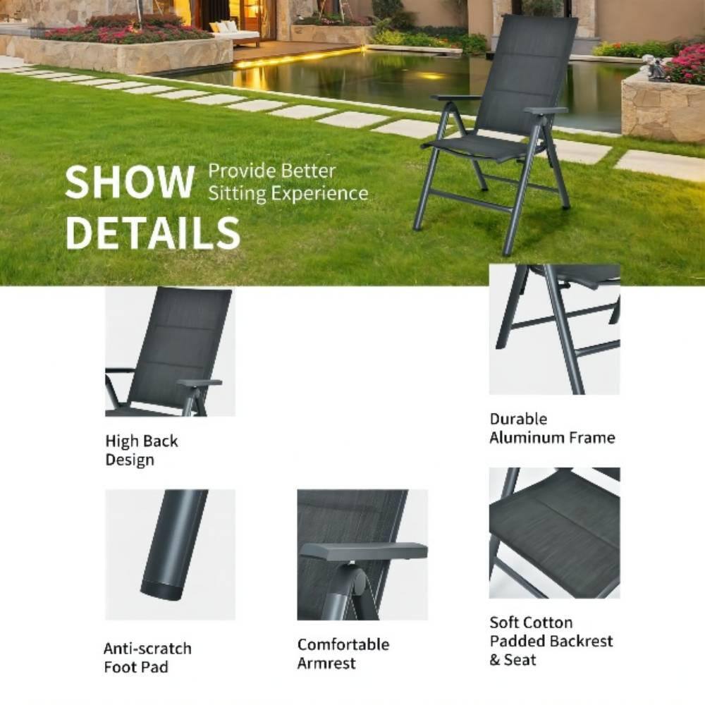 Gray Metal Padded Sling Folding Outdoor Patio Dining Chair (2-Pack)