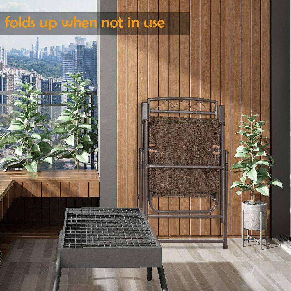 Brown 4-Piece Folding Portable Metal Outdoor Dining Chair