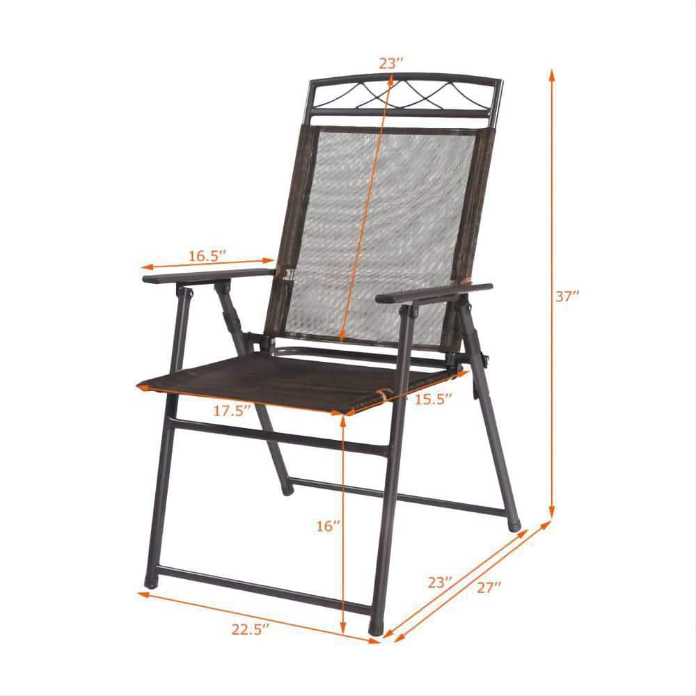 Brown 4-Piece Folding Portable Metal Outdoor Dining Chair