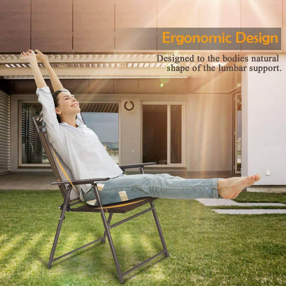 Brown 4-Piece Folding Portable Metal Outdoor Dining Chair