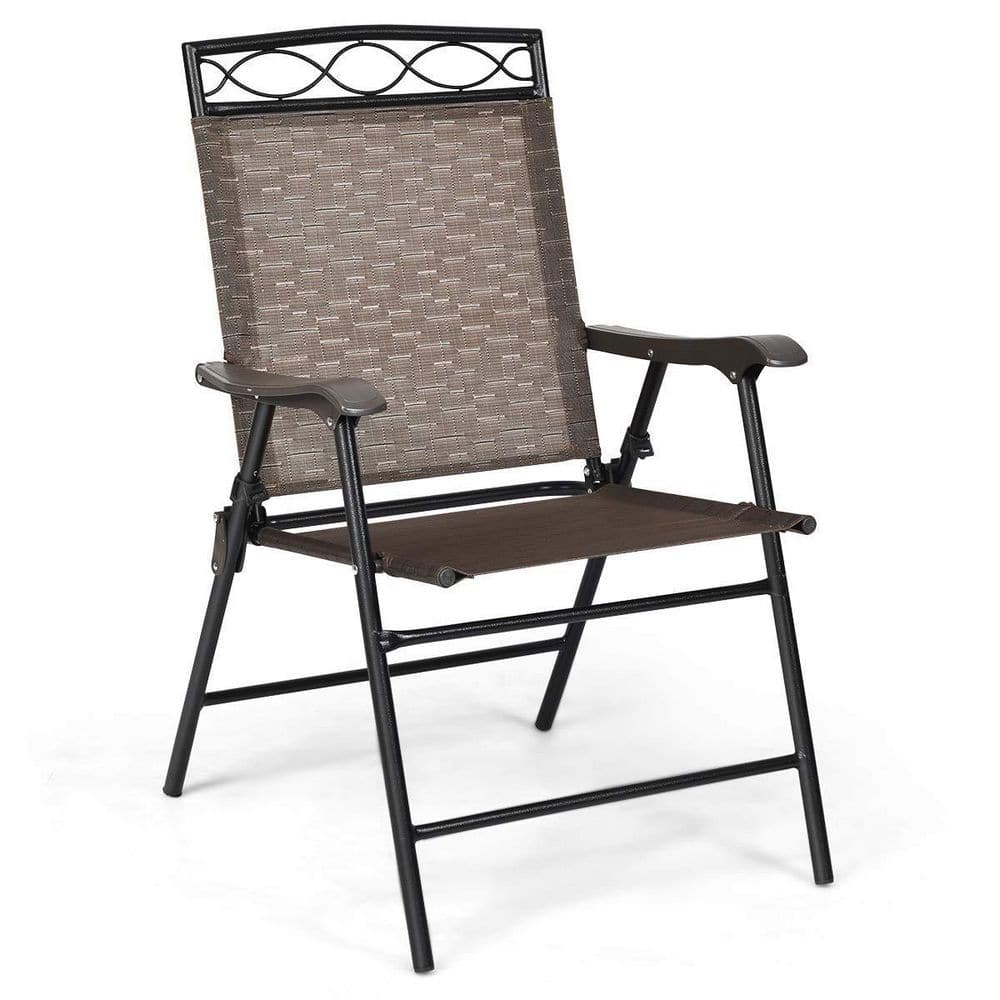 Brown Metal Outdoor Dining Chairs Patio Folding Chairs (Set of 4)