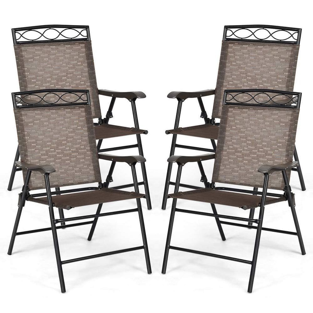 Brown Metal Outdoor Dining Chairs Patio Folding Chairs (Set of 4)