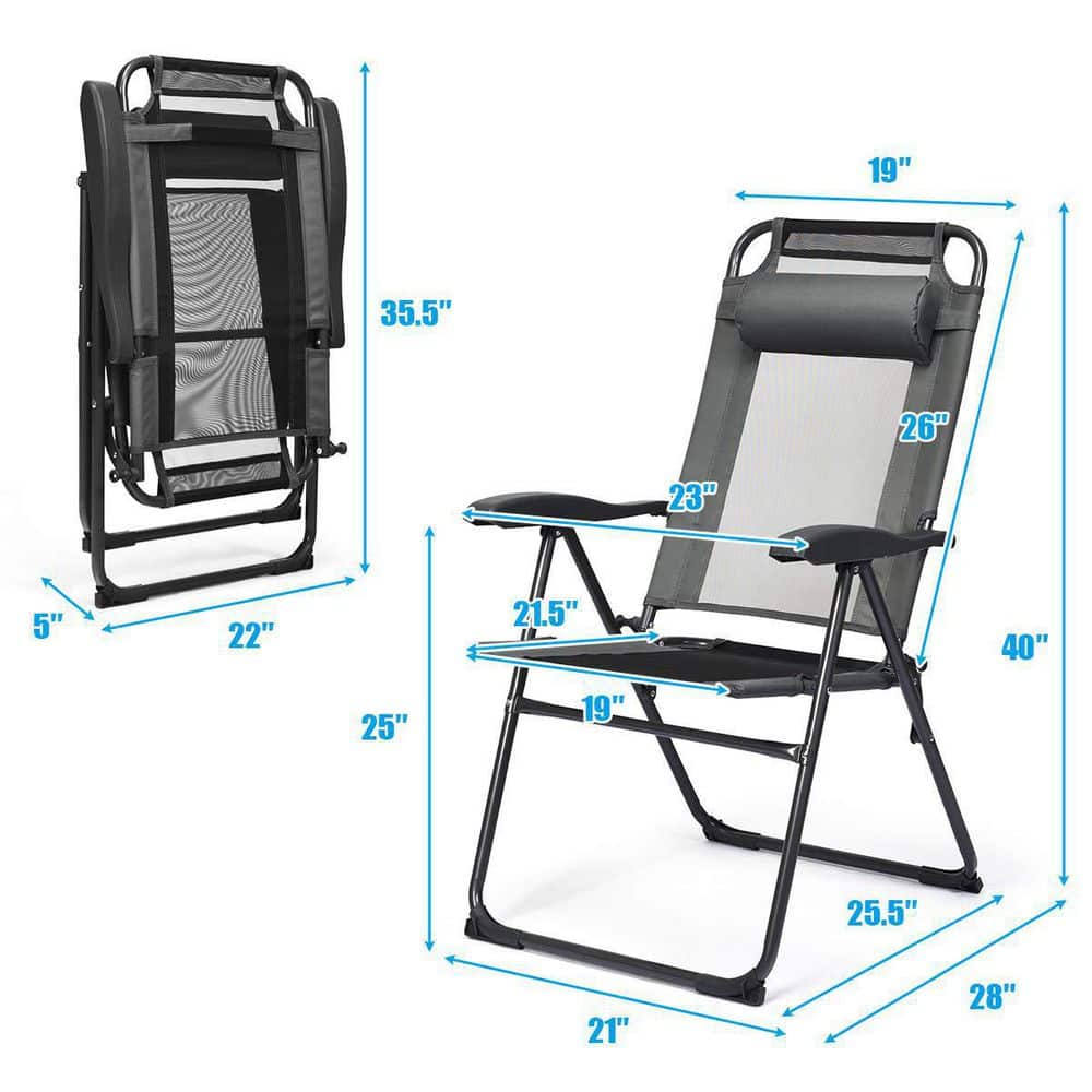 Gray Steel Folding Outdoor Patio Dining Chair (4-Pack)