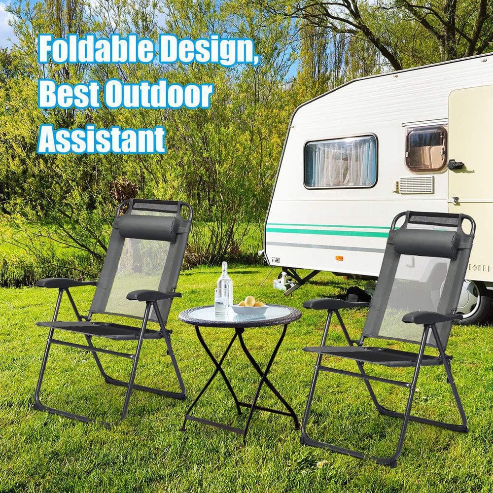 Gray Steel Folding Outdoor Patio Dining Chair (4-Pack)