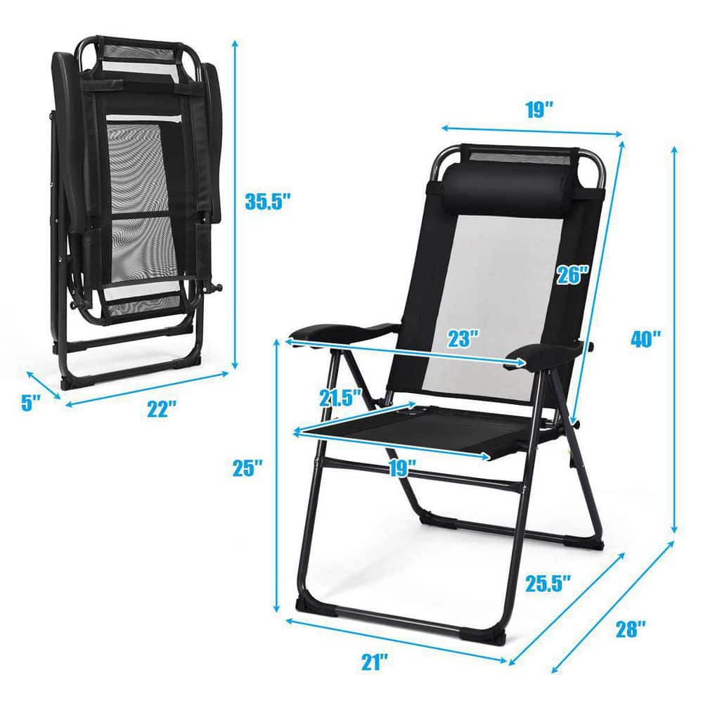 Black Steel Folding Outdoor Patio Dining Chair (4-Pack)