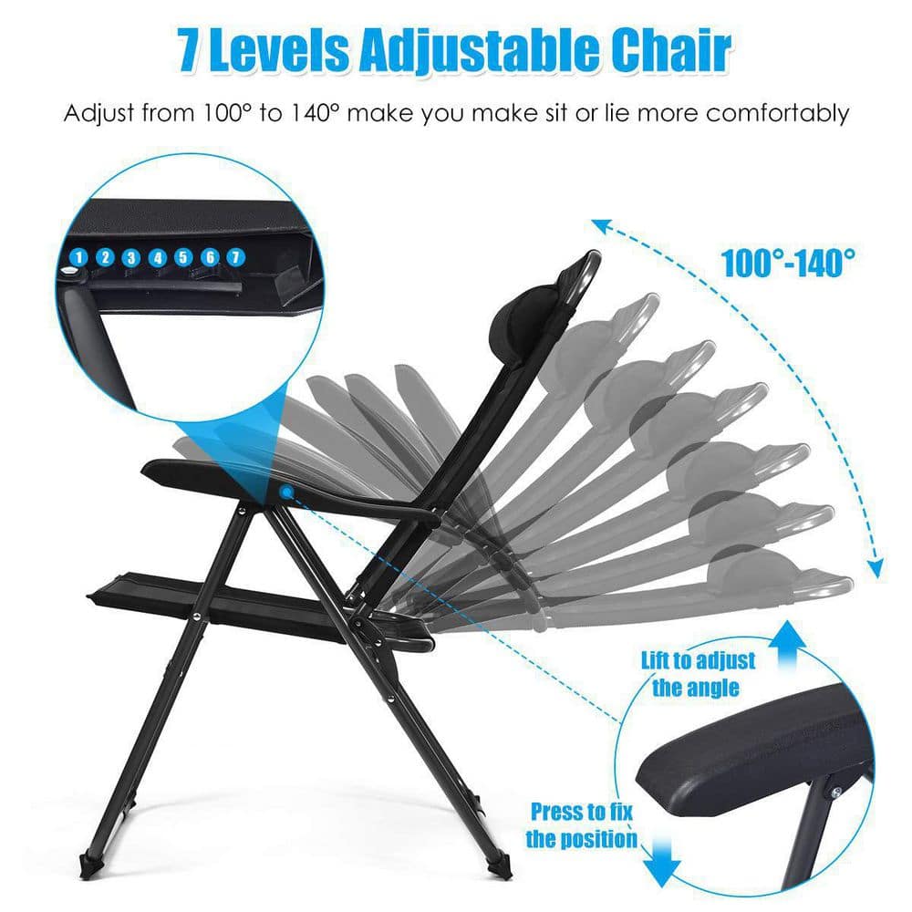 Black Steel Folding Outdoor Patio Dining Chair (4-Pack)