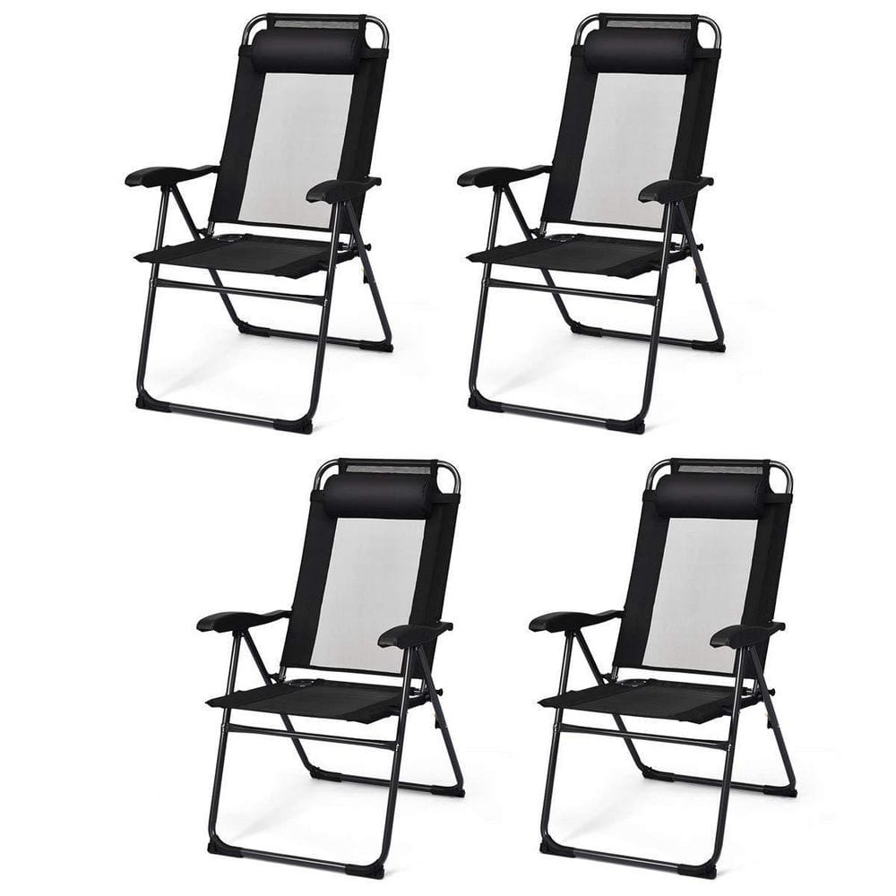 Black Steel Folding Outdoor Patio Dining Chair (4-Pack)