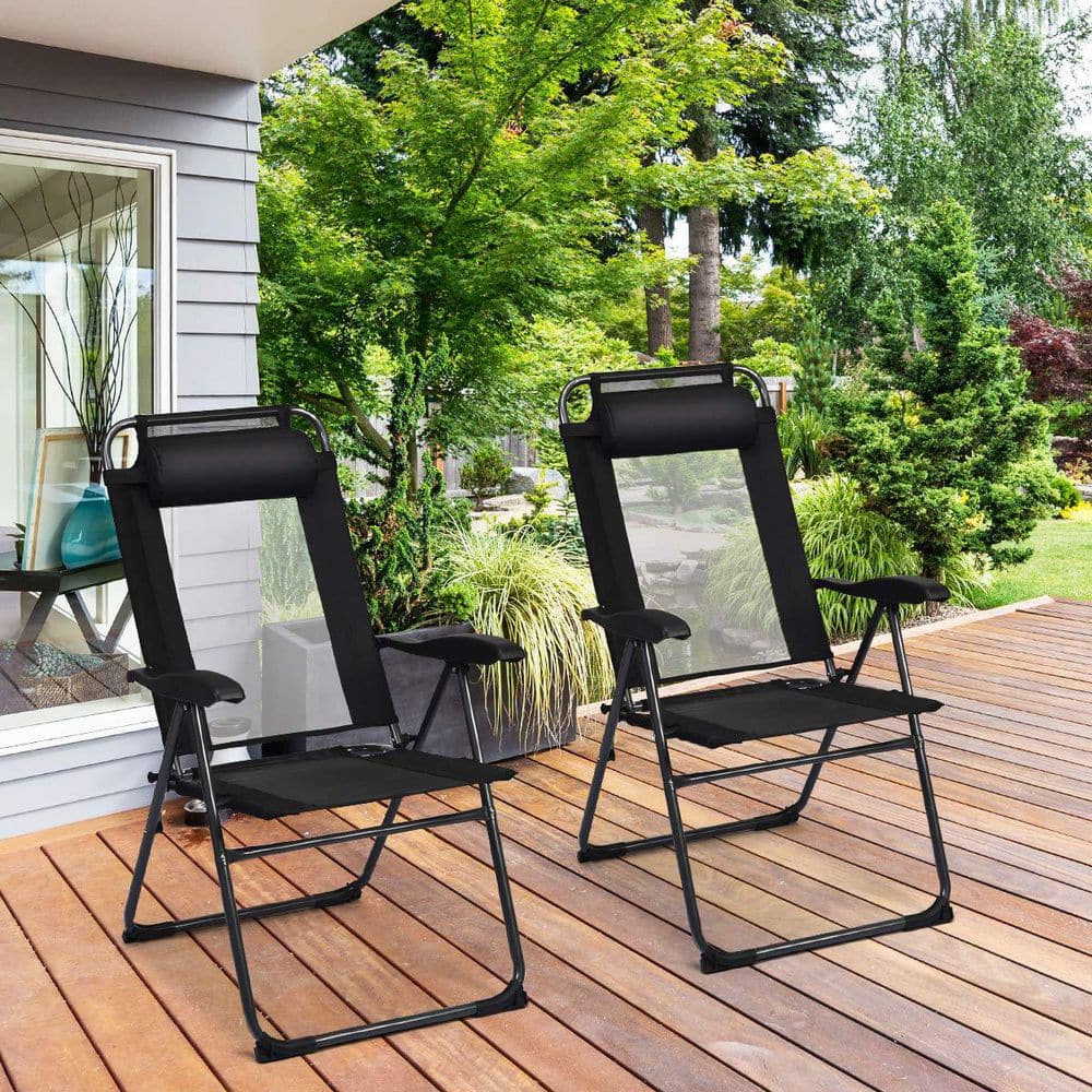 Black Steel Folding Outdoor Patio Dining Chair (4-Pack)