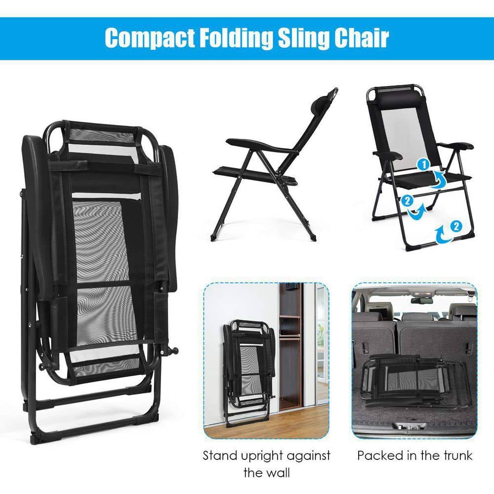 Black Steel Folding Outdoor Patio Dining Chair (4-Pack)