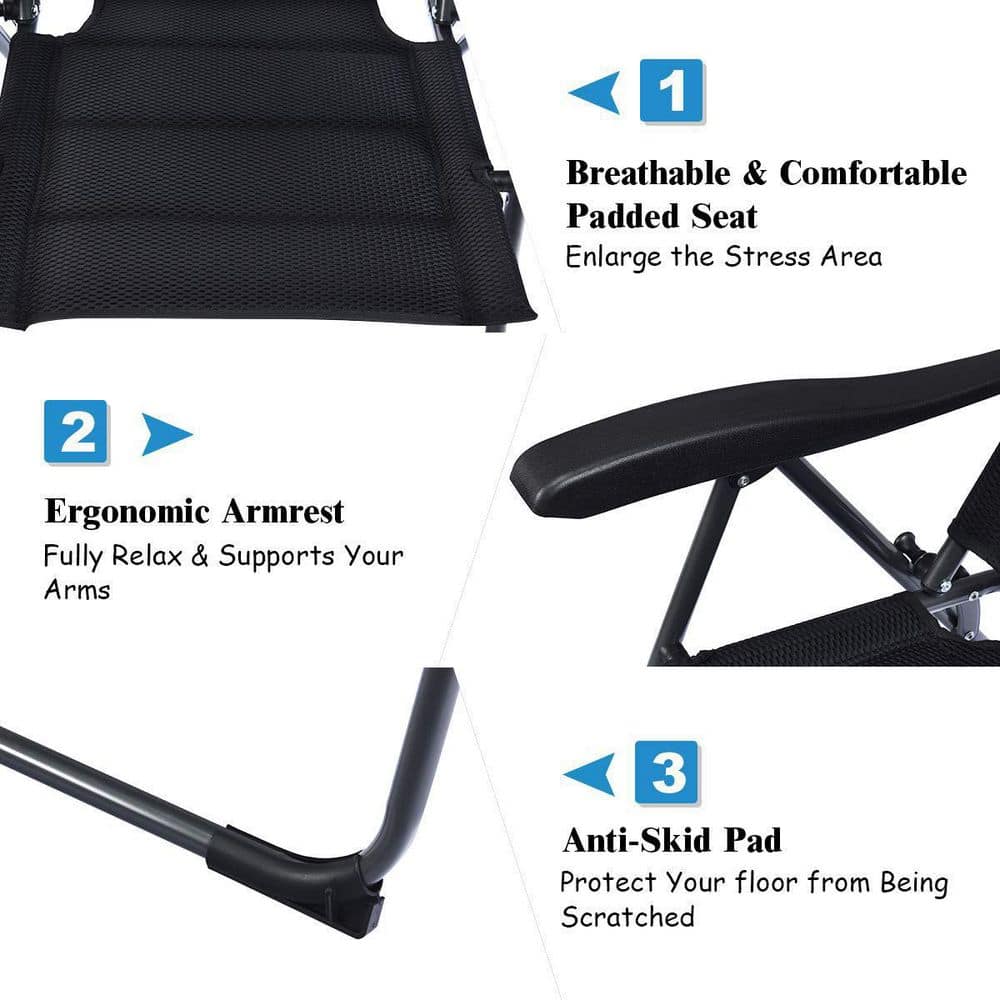 Black Steel Padded Sling Folding Outdoor Patio Dining Chair with Adjustable Backrests (4-Pack)