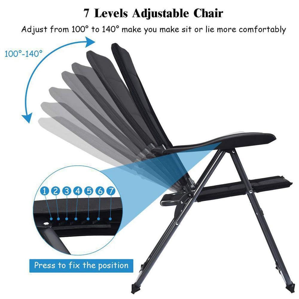 Black Steel Padded Sling Folding Outdoor Patio Dining Chair with Adjustable Backrests (4-Pack)