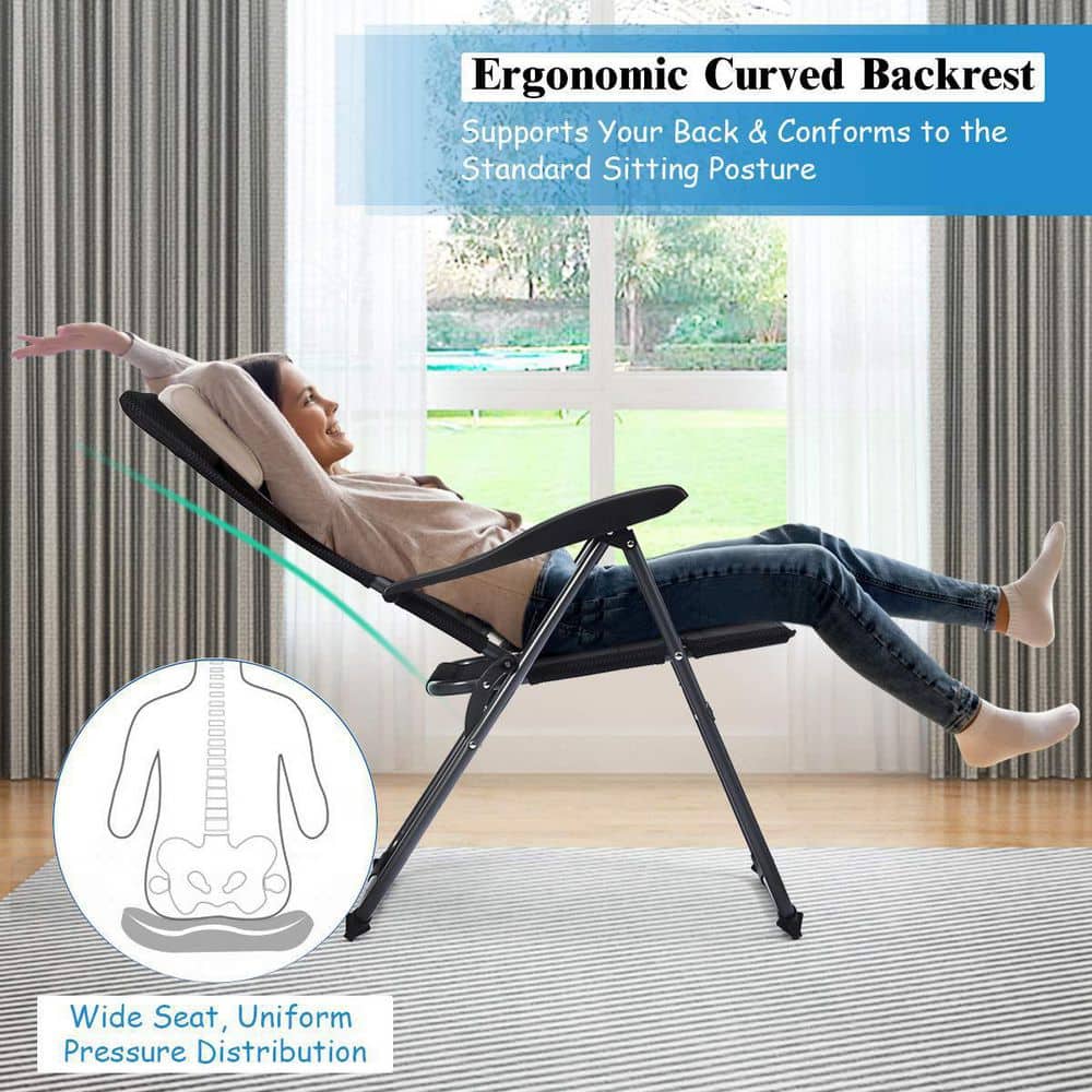 Black Steel Padded Sling Folding Outdoor Patio Dining Chair with Adjustable Backrests (4-Pack)
