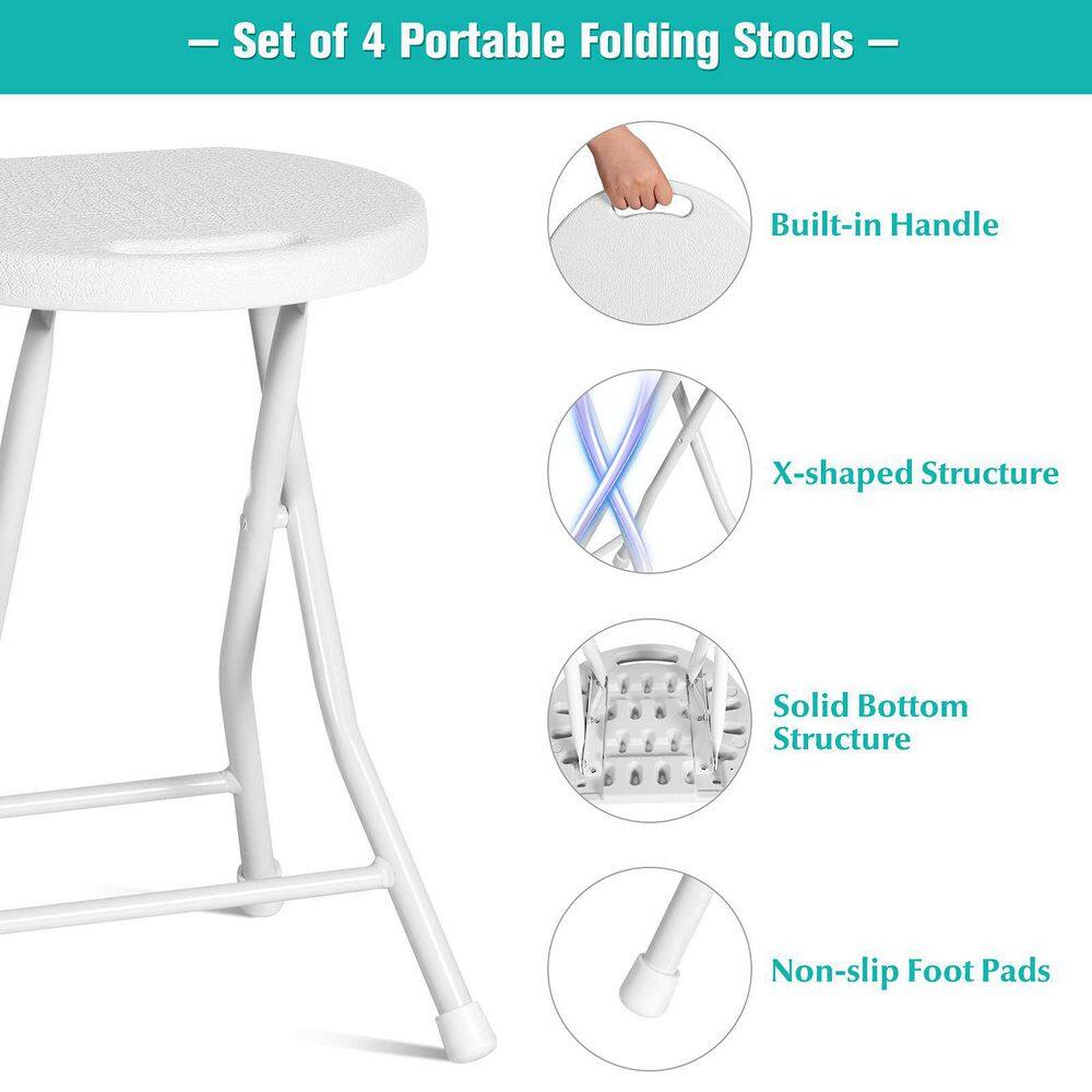18 in. White Round Metal Folding Garden Stool with Handle(Set of 4)