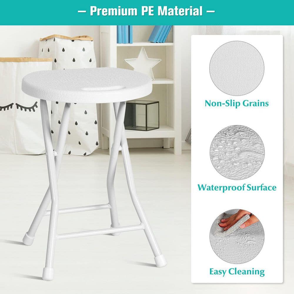 18 in. White Round Metal Folding Garden Stool with Handle(Set of 4)
