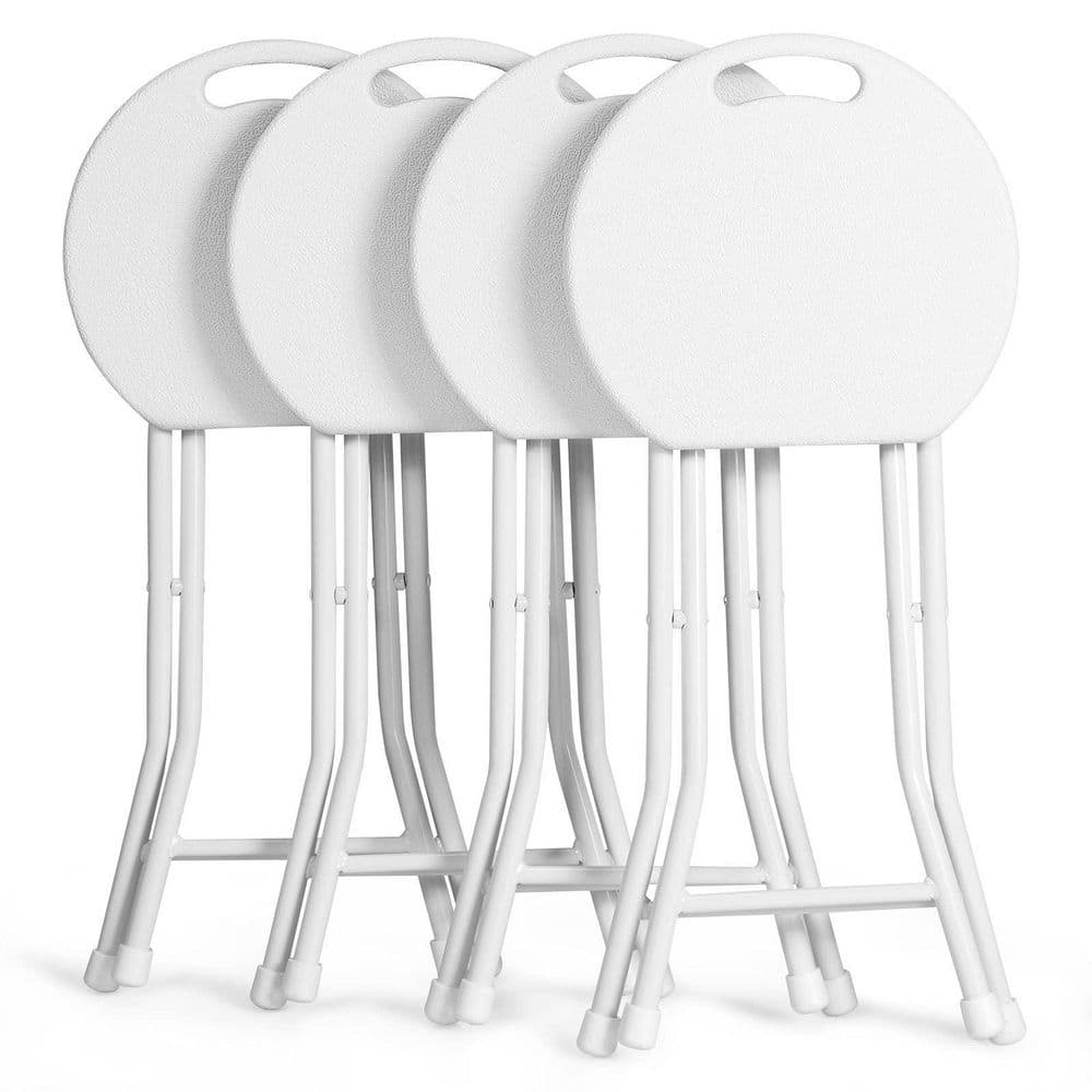 18 in. White Round Metal Folding Garden Stool with Handle(Set of 4)