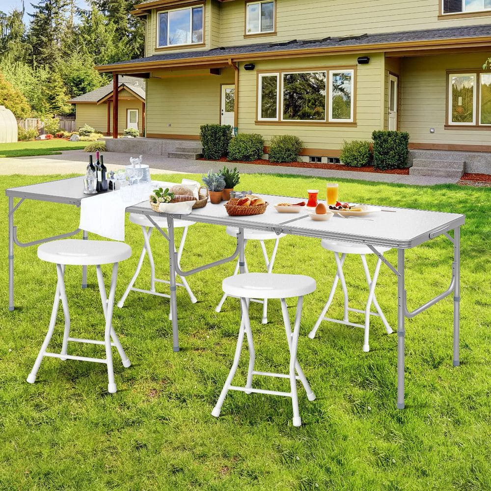 18 in. White Round Metal Folding Garden Stool with Handle(Set of 4)