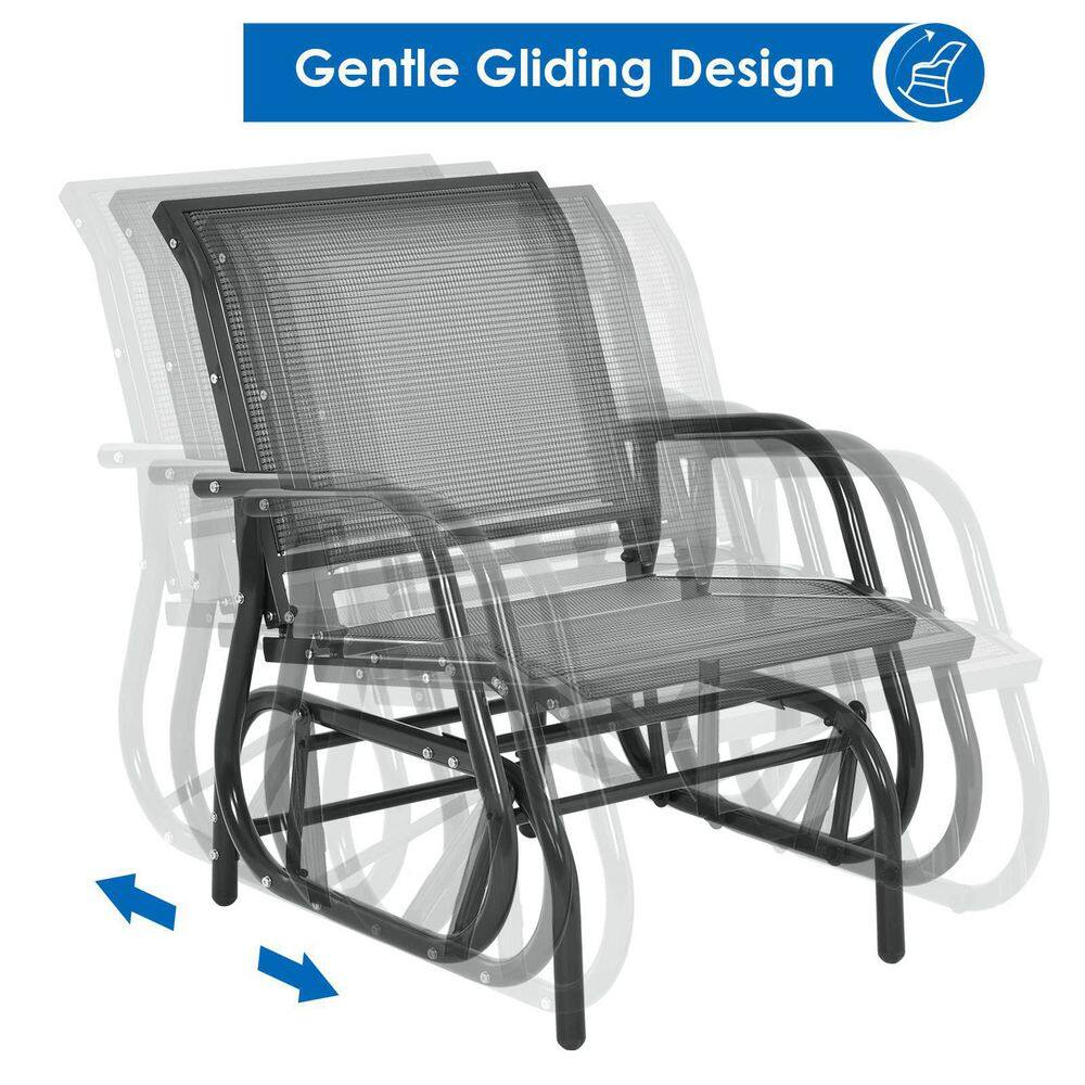 Gray Metal Outdoor Rocking Chair Single Swing Glider with Armrest