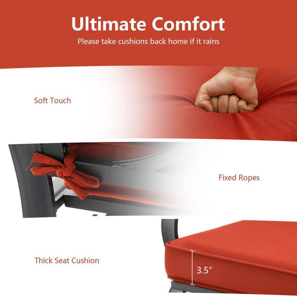 Black Metal 2-Person Outdoor Patio Glider with Red Cushions