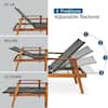 Brown 3-Pieces Wood Frame Rattan Patio Lounge Chaise with Folding Table