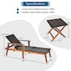Brown 3-Pieces Wood Frame Rattan Patio Lounge Chaise with Folding Table
