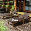 Brown 3-Pieces Wood Frame Rattan Patio Lounge Chaise with Folding Table