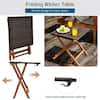 Brown 3-Pieces Wood Frame Rattan Patio Lounge Chaise with Folding Table