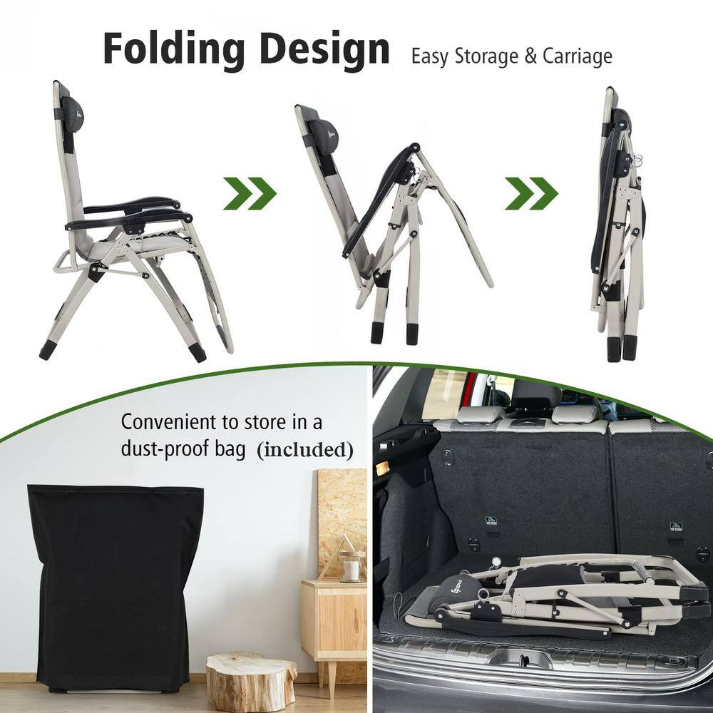 Black Metal Outdoor Adjustable Recliner Folding Padded Zero Gravity Chair (Set of 2)