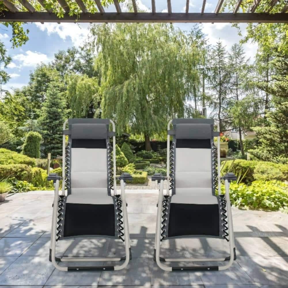 Black Metal Outdoor Adjustable Recliner Folding Padded Zero Gravity Chair (Set of 2)