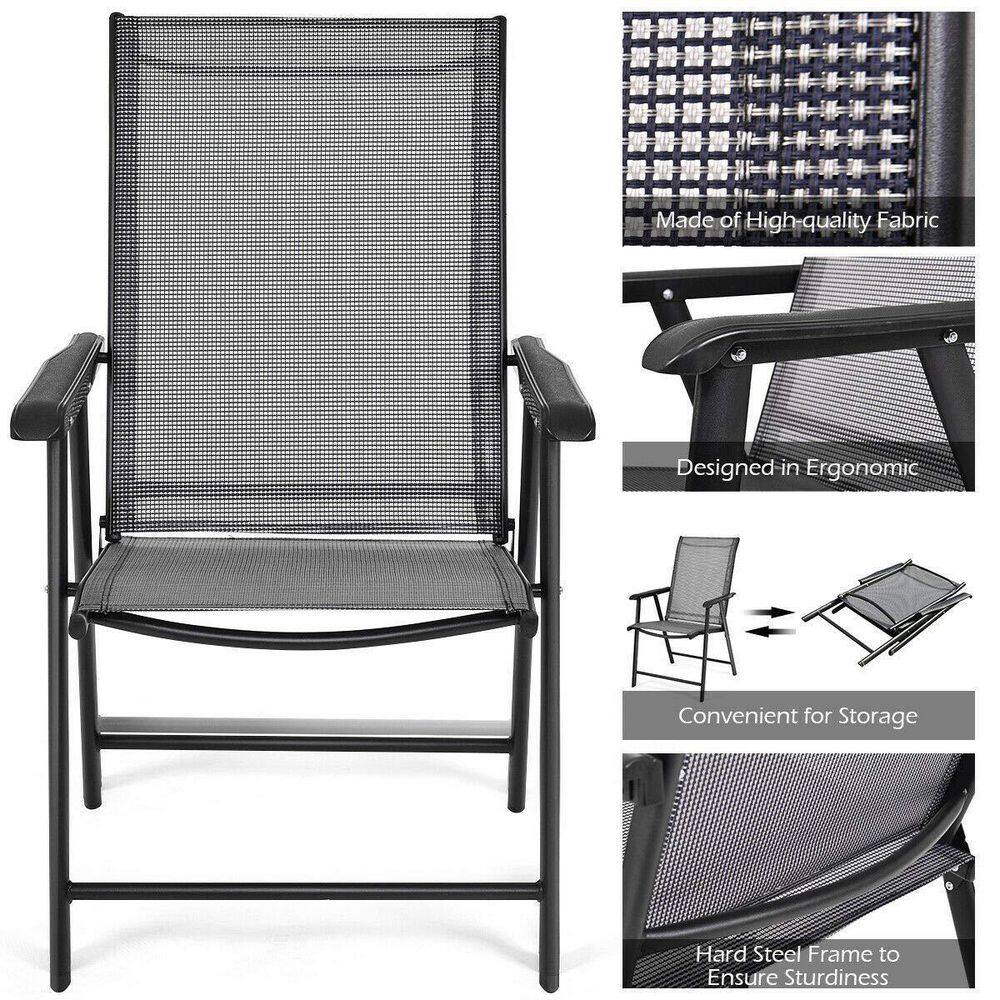 Grey Metal Portable Folding Outdoor Recliner Outdoor Patio Dining Chairs (2-Pack)