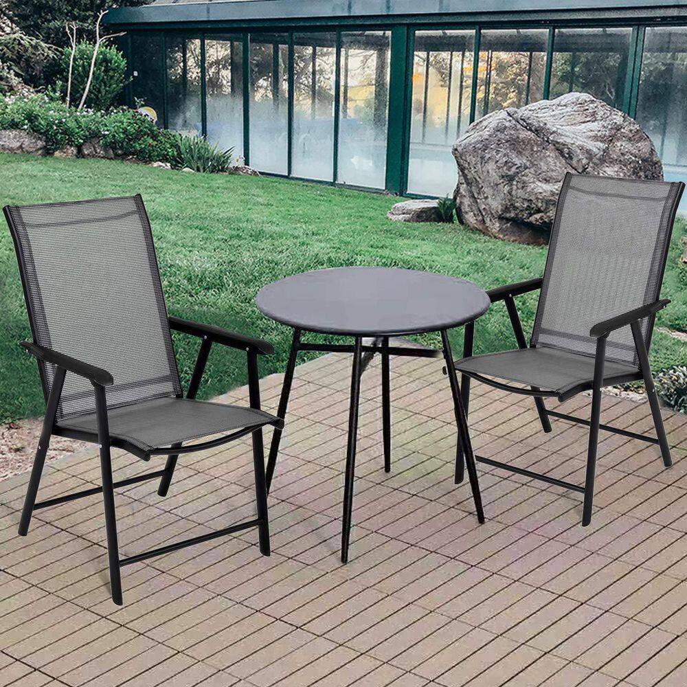 Grey Metal Portable Folding Outdoor Recliner Outdoor Patio Dining Chairs (2-Pack)