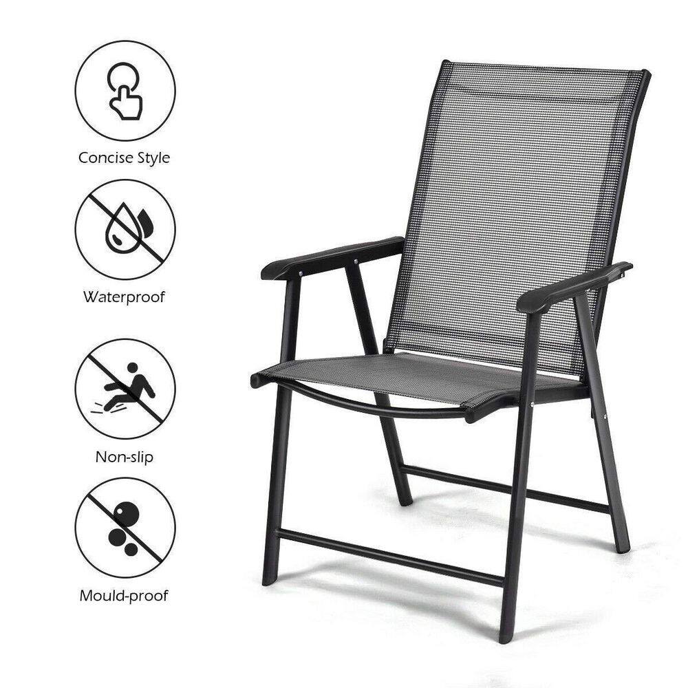 Grey Metal Portable Folding Outdoor Recliner Outdoor Patio Dining Chairs (2-Pack)
