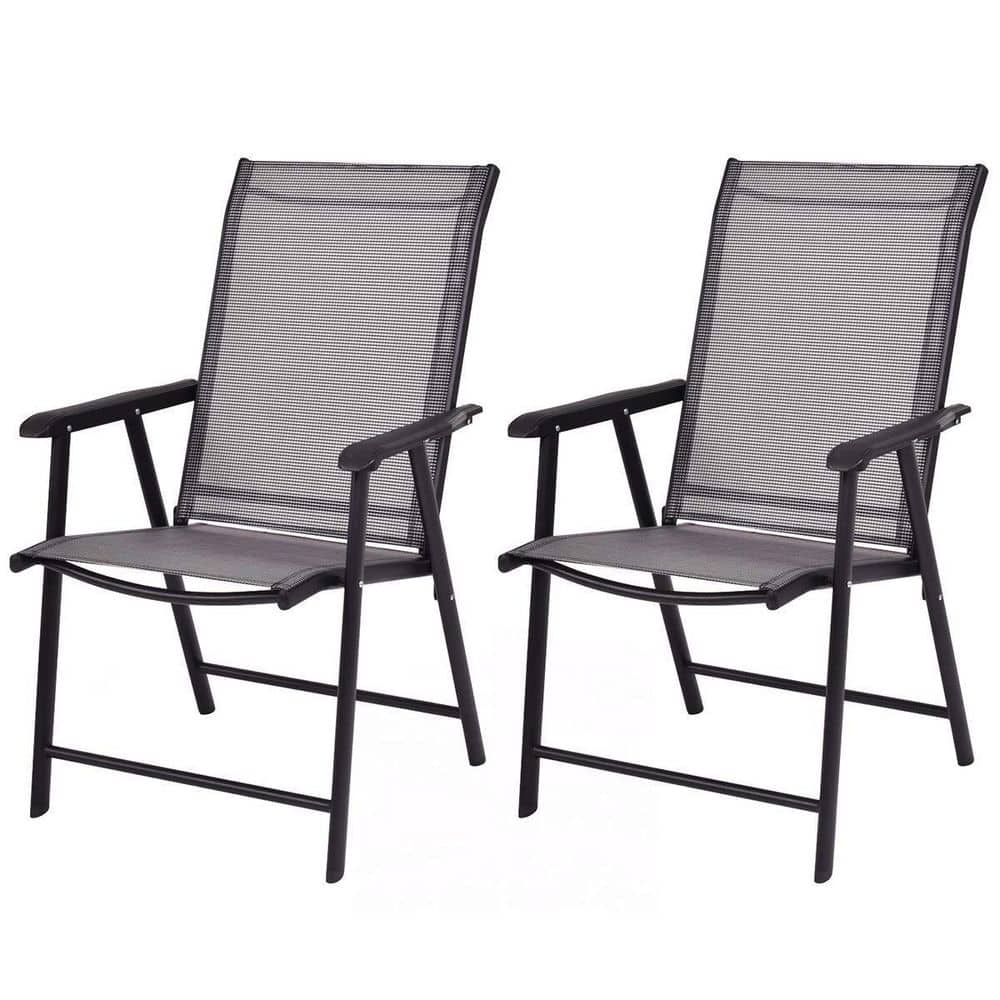 Grey Metal Portable Folding Outdoor Recliner Outdoor Patio Dining Chairs (2-Pack)