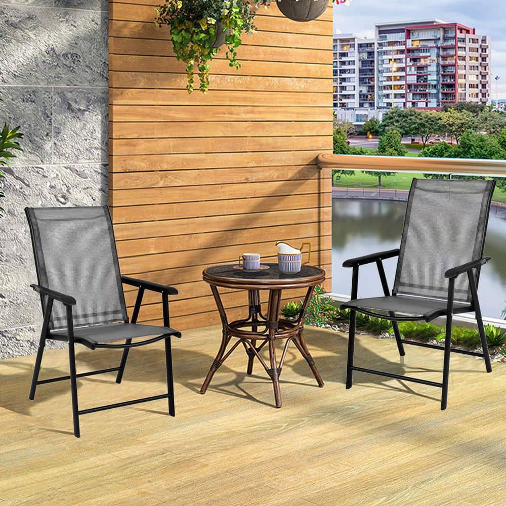 Grey Metal Portable Folding Outdoor Recliner Outdoor Patio Dining Chairs (2-Pack)