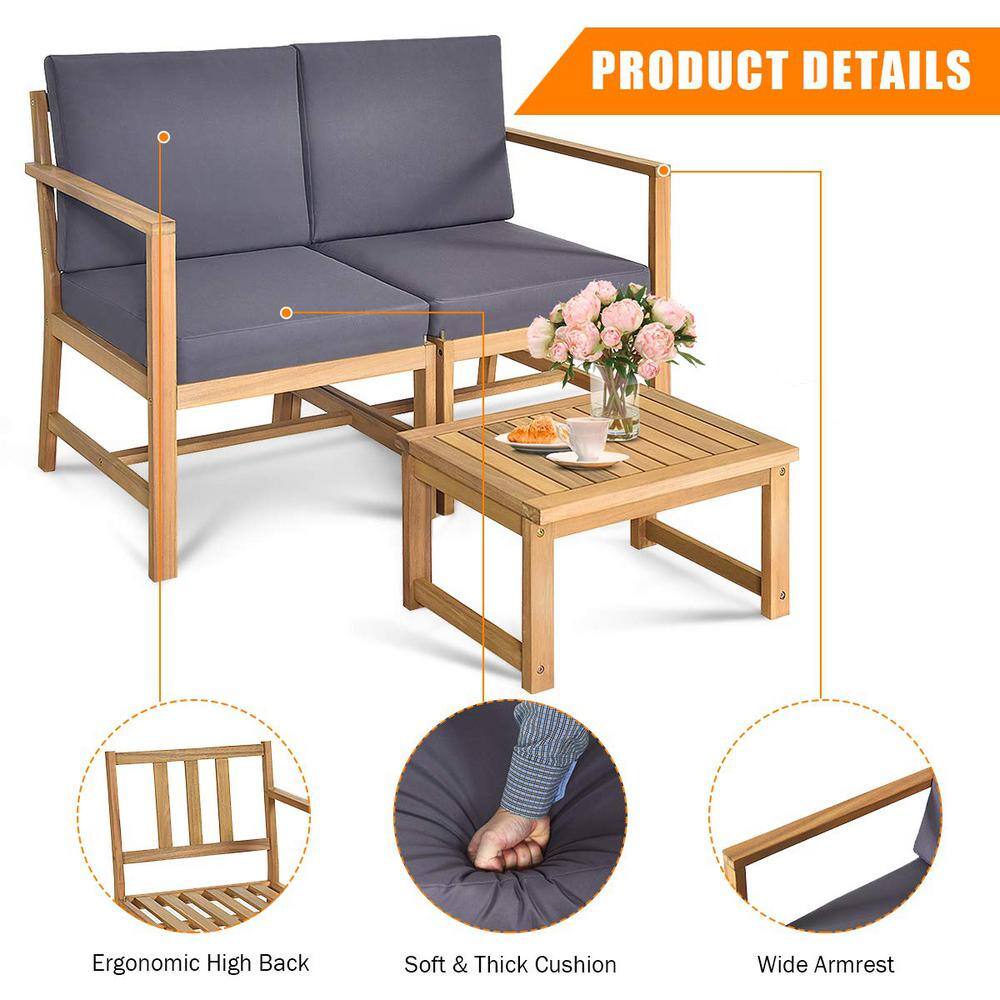 Brown Acacia Wood Outdoor Loveseat with Separable Coffee Table
