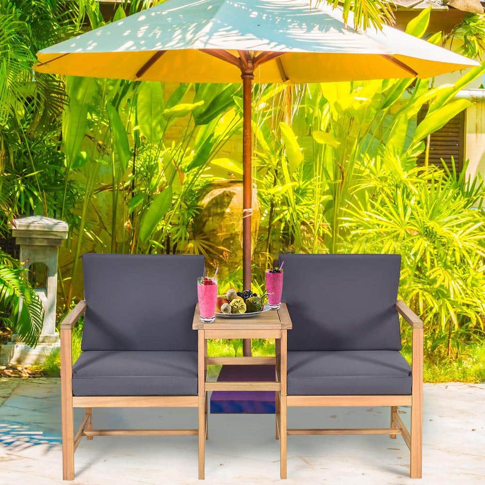 Brown Acacia Wood Outdoor Loveseat with Separable Coffee Table