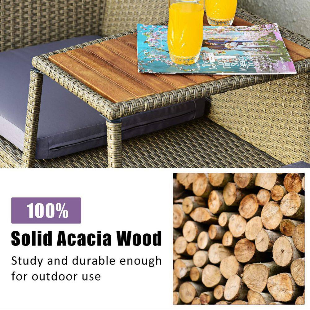 Wicker Outdoor Patio Loveseat with Gray Cushions