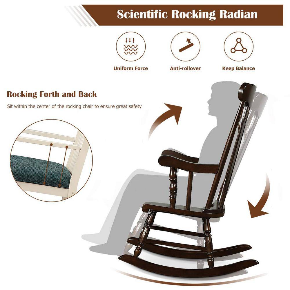 Brown All-Weather Solid Wood Outdoor Rocking Chair