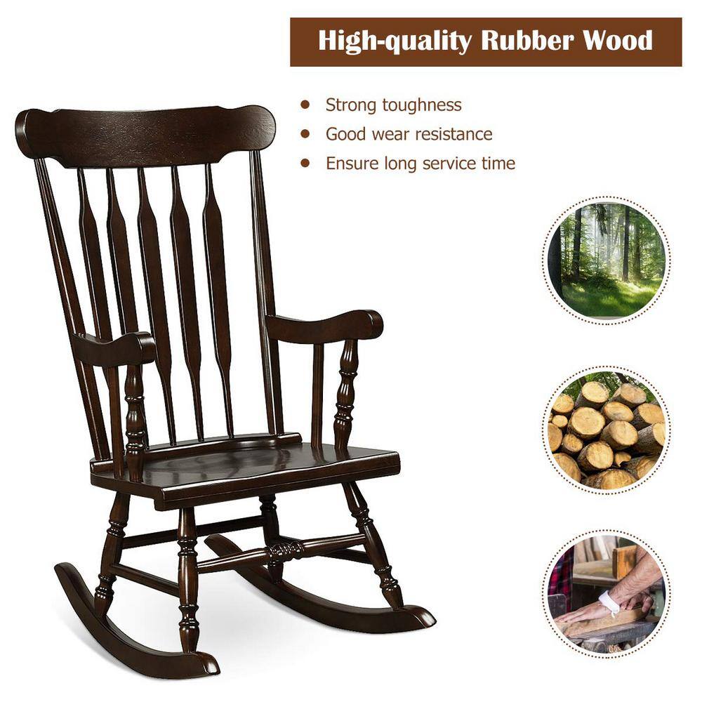 Brown All-Weather Solid Wood Outdoor Rocking Chair