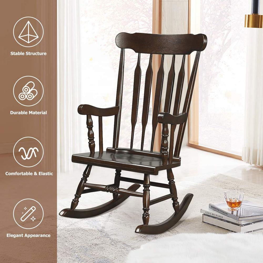 Brown All-Weather Solid Wood Outdoor Rocking Chair