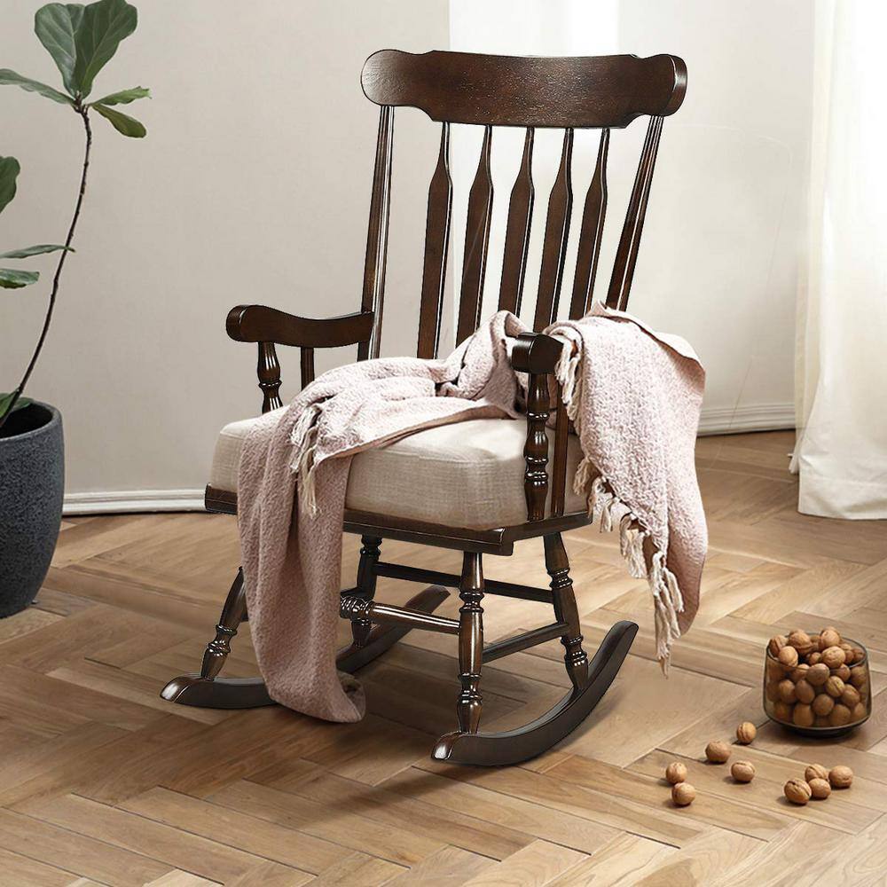Brown All-Weather Solid Wood Outdoor Rocking Chair