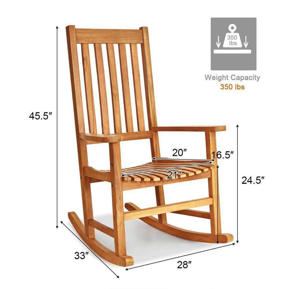 Natural Wooden High Back Outdoor Rocking Chair