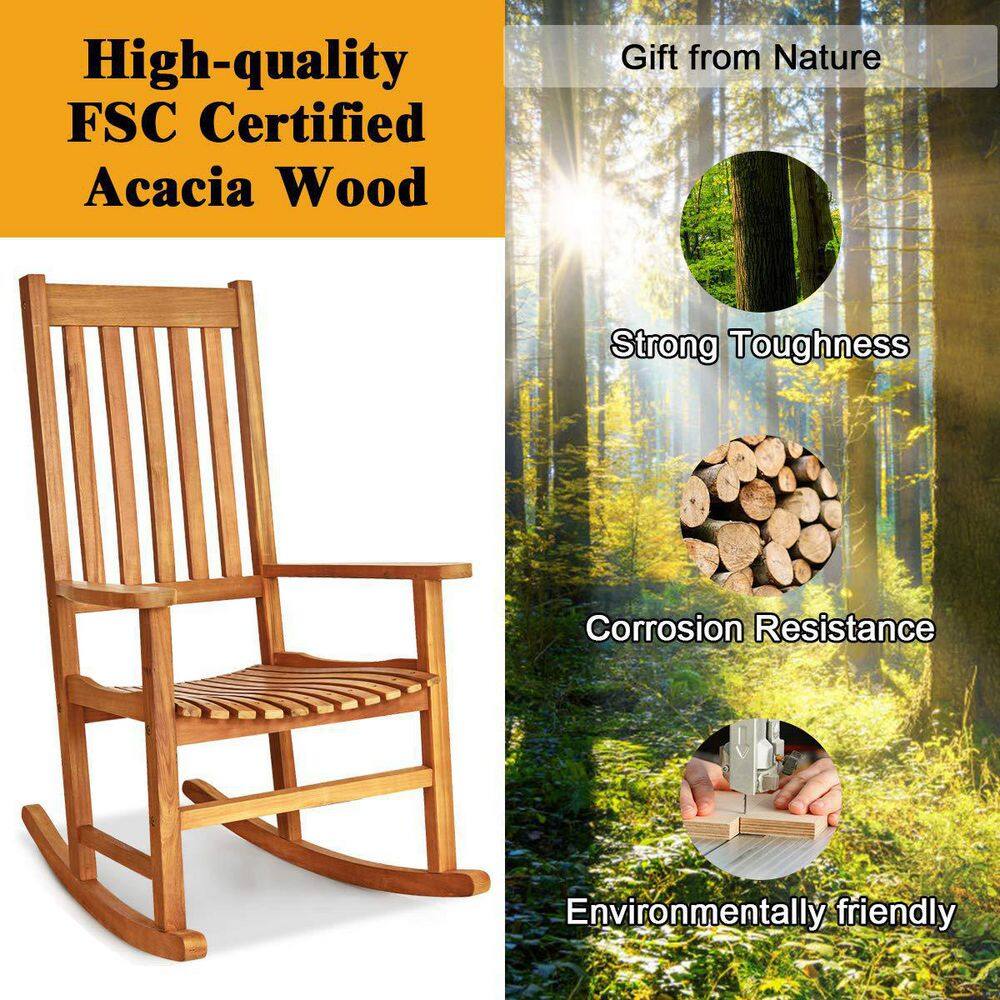 Natural Wooden High Back Outdoor Rocking Chair