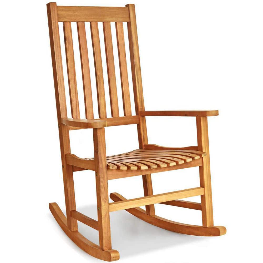 Natural Wooden High Back Outdoor Rocking Chair