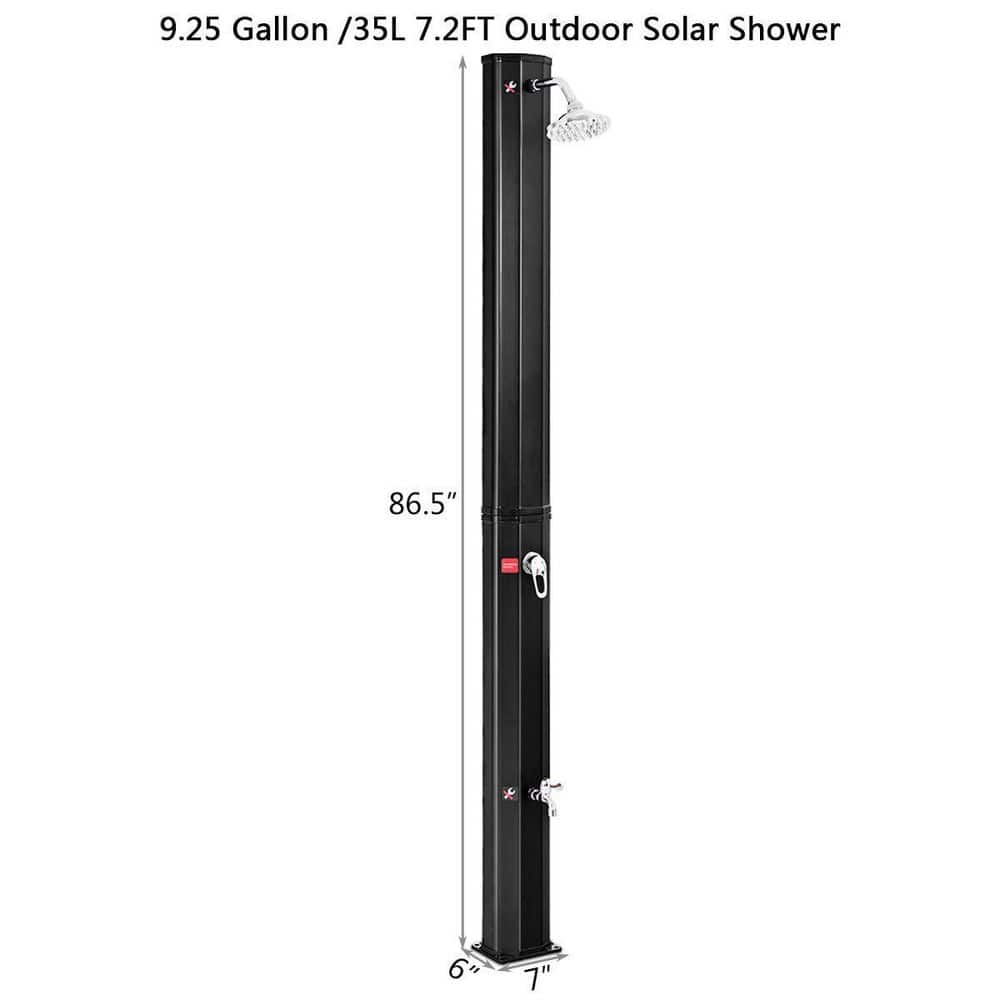 Solar Shower Unit Black 7.2 ft. Solar Heated Shower with Free-Rotating Shower Head and 9 ...